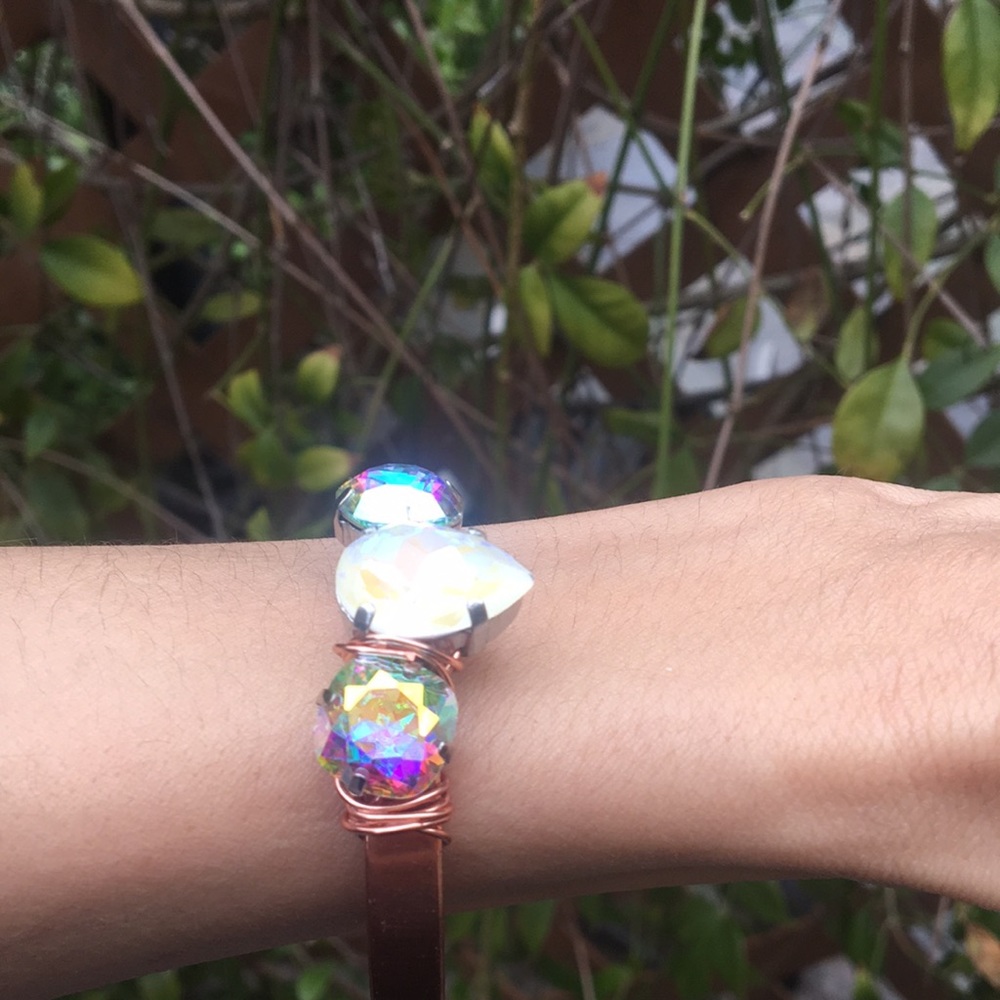 Raw Copper Aurora Borealis + White AB Crystal Cuff Bangle - Picture 15 of 16